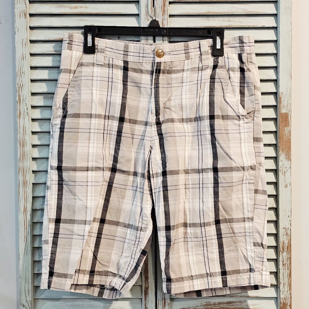 VTG KIRRA RETRO PLAID SHORTS Men 32W Gray Flat Front Preppy Skater Normcore Y2K
